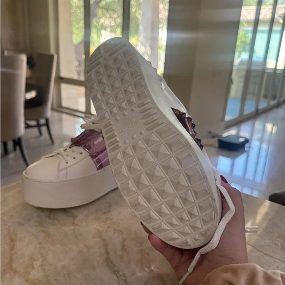 Valentino Women's White and Purple Studded Sneakers-only worn ONCE! - Picture 2 of 8